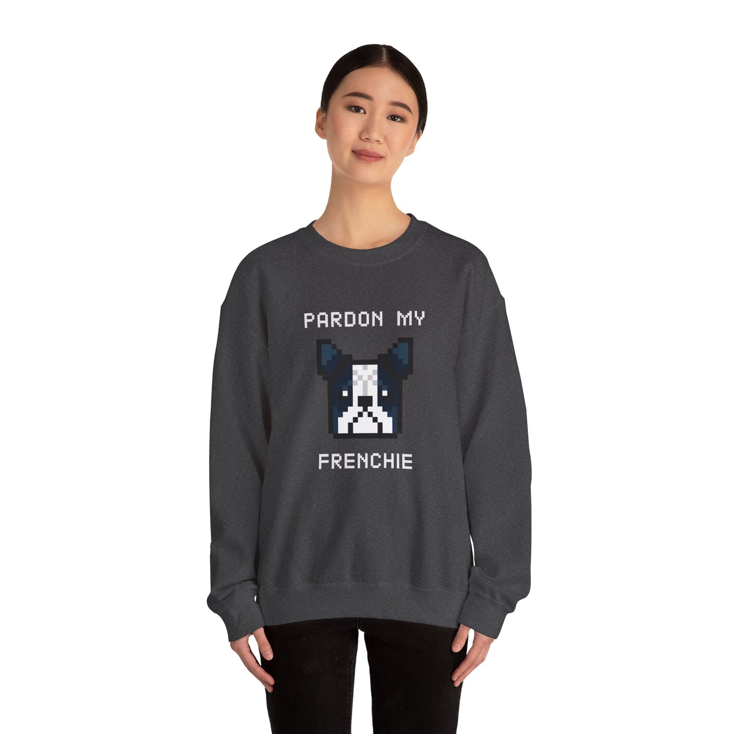 EPPIX Unisex Heavy Blend Crewneck Sweatshirt - Pardon My Frenchie Funny Pixel Dog Art Illustration French Bulldog