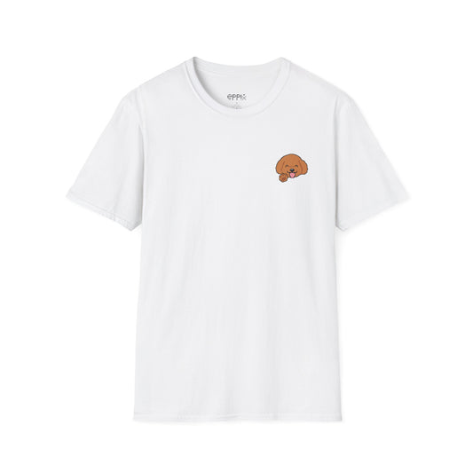 Camiseta unisex de estilo suave de EPPIX: linda ilustración de perro caniche con píxeles saludando 