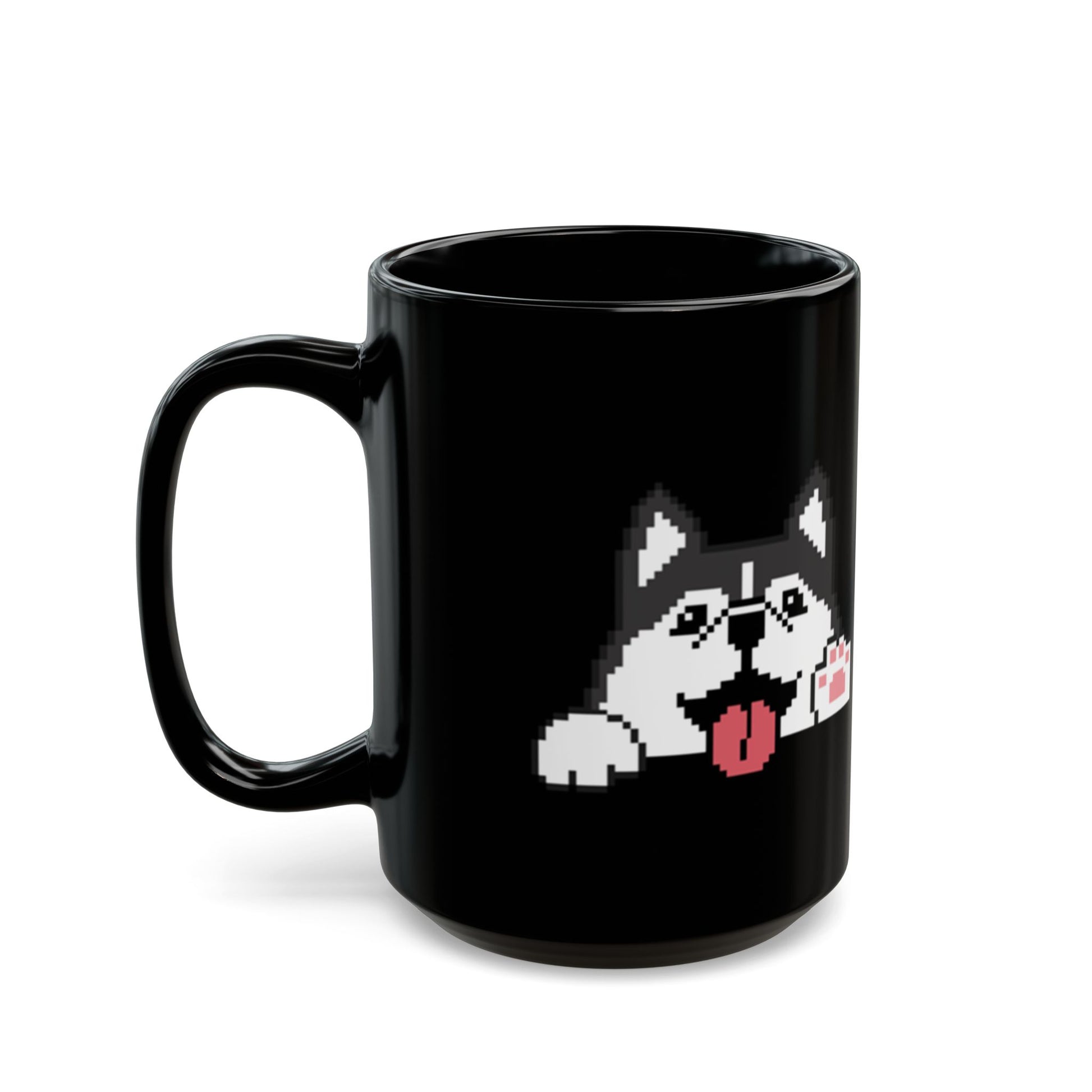 Eppix Black Ceramic Mug Siberian Husky Alaskan Malamute Pixel Art Illustration Right 15oz