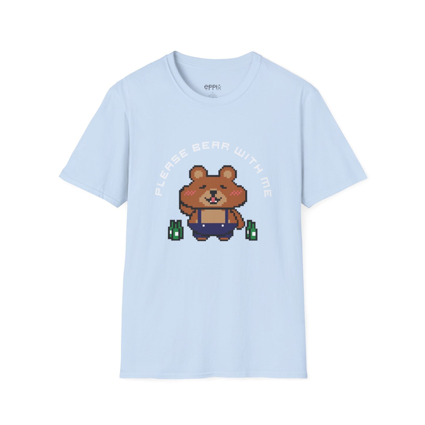 Camiseta unisex Softstyle de EPPIX: ilustración de oso de píxeles. Por favor, tengan paciencia conmigo 