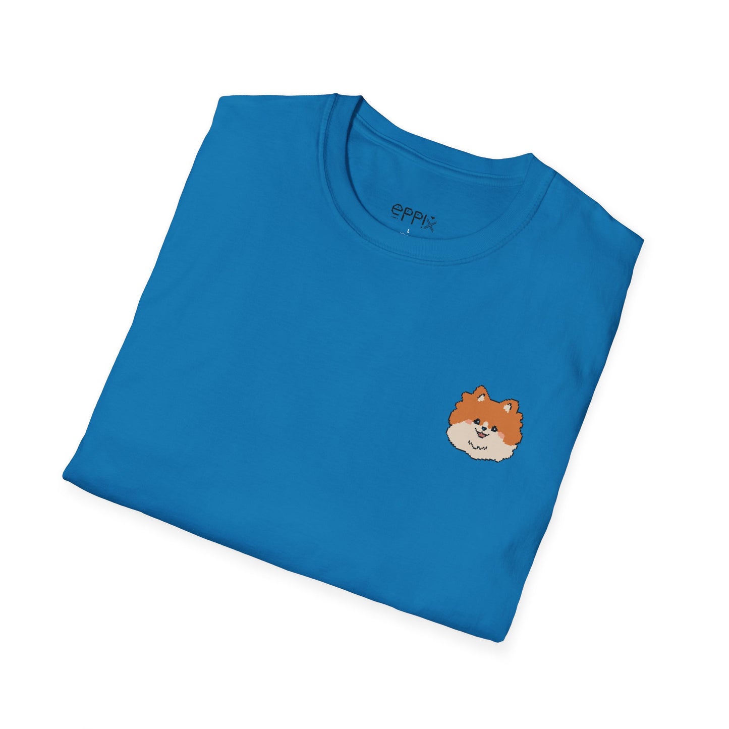 Camiseta unisex de estilo suave EPPIX: adorable cachorro de Pomerania con ilustración de perro pixelada y pompón 