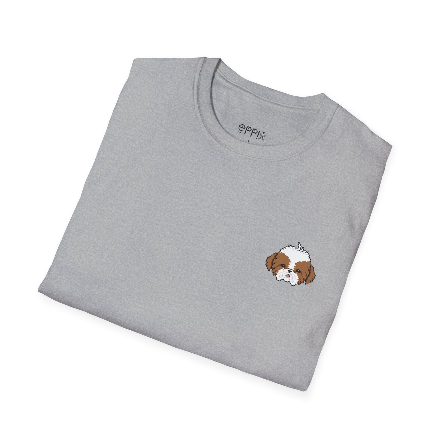 Camiseta unisex de estilo suave EPPIX: ilustración de perro Shih Tzu bebé con píxeles, lindo cachorro 