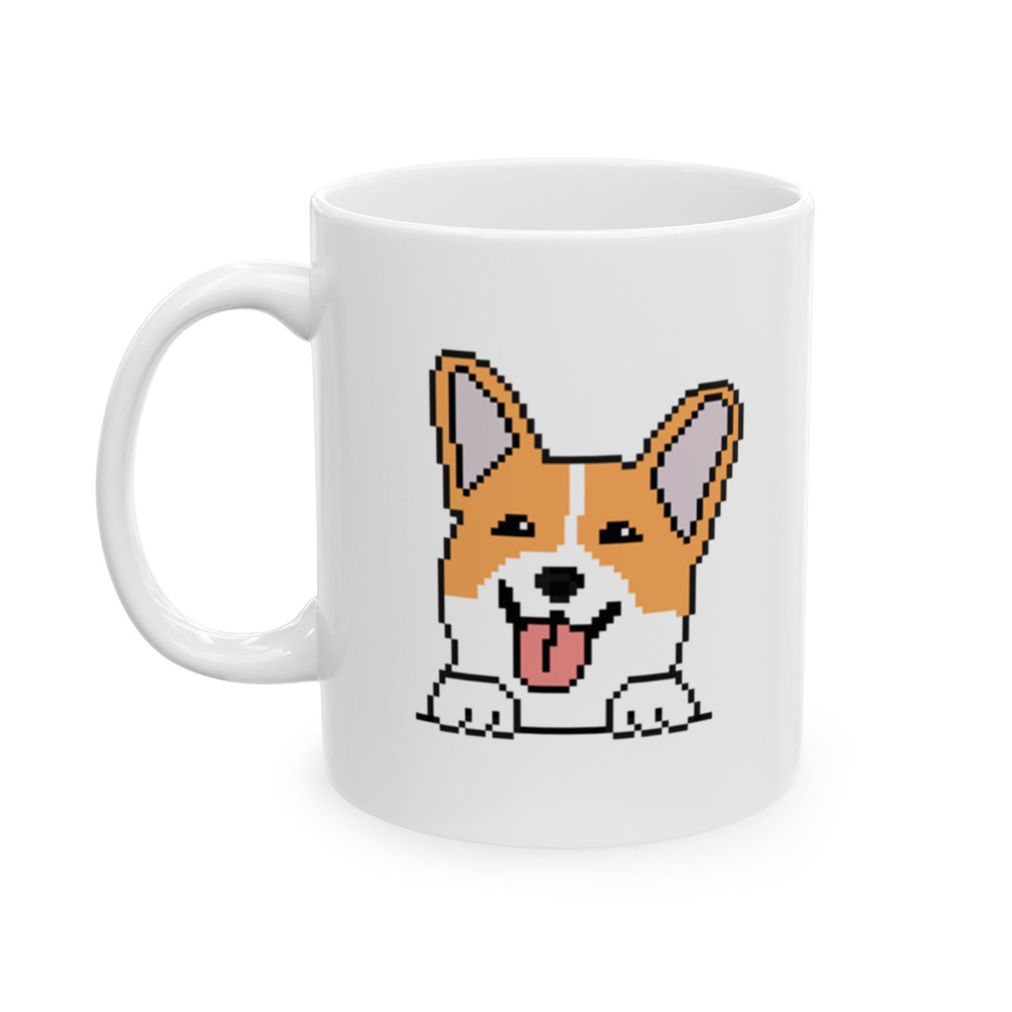 EPPIX Ceramic White Mug - Happy Corgi Pixel Dog Illustration (11oz, 15oz)