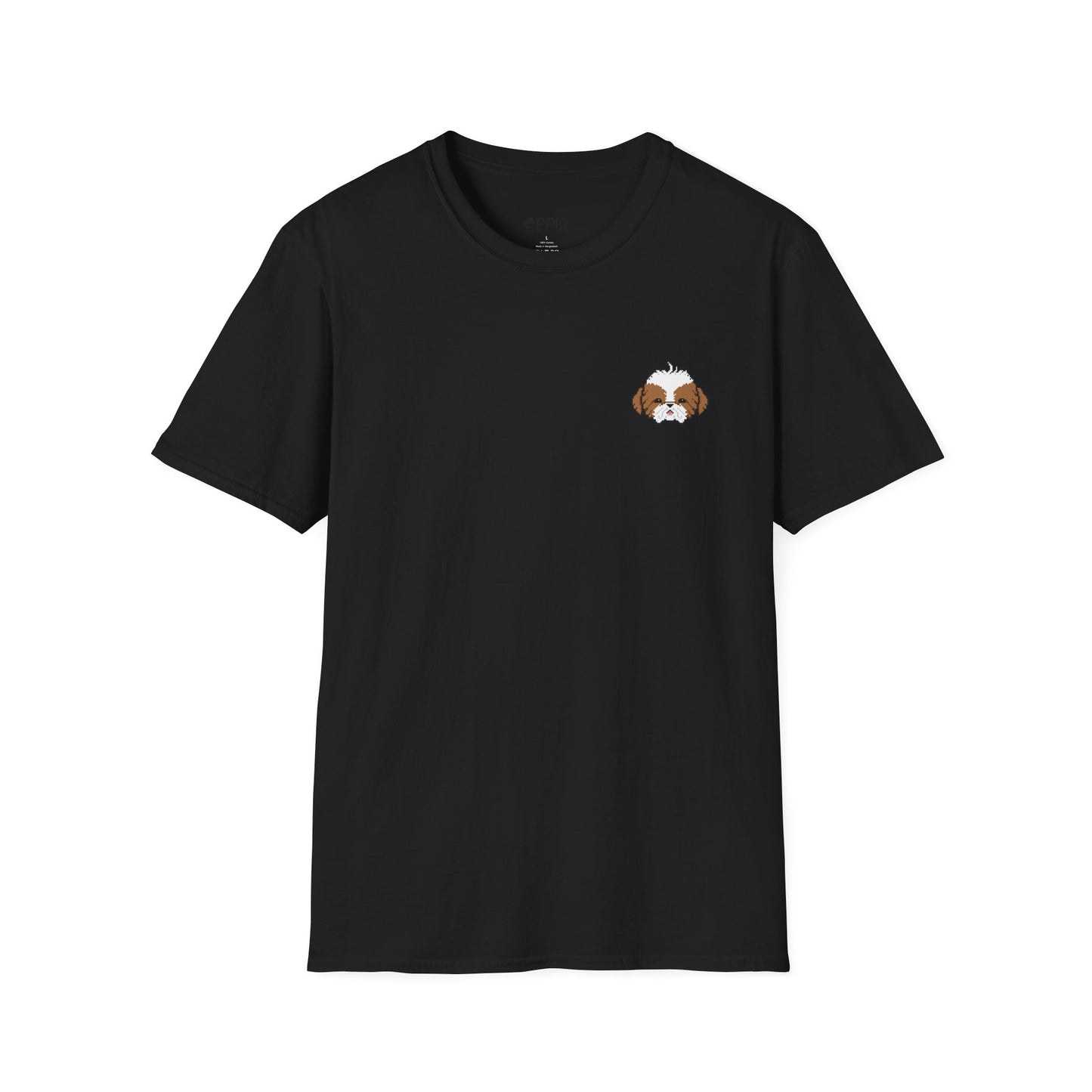 Camiseta unisex de estilo suave EPPIX: ilustración de perro Shih Tzu bebé con píxeles, lindo cachorro 