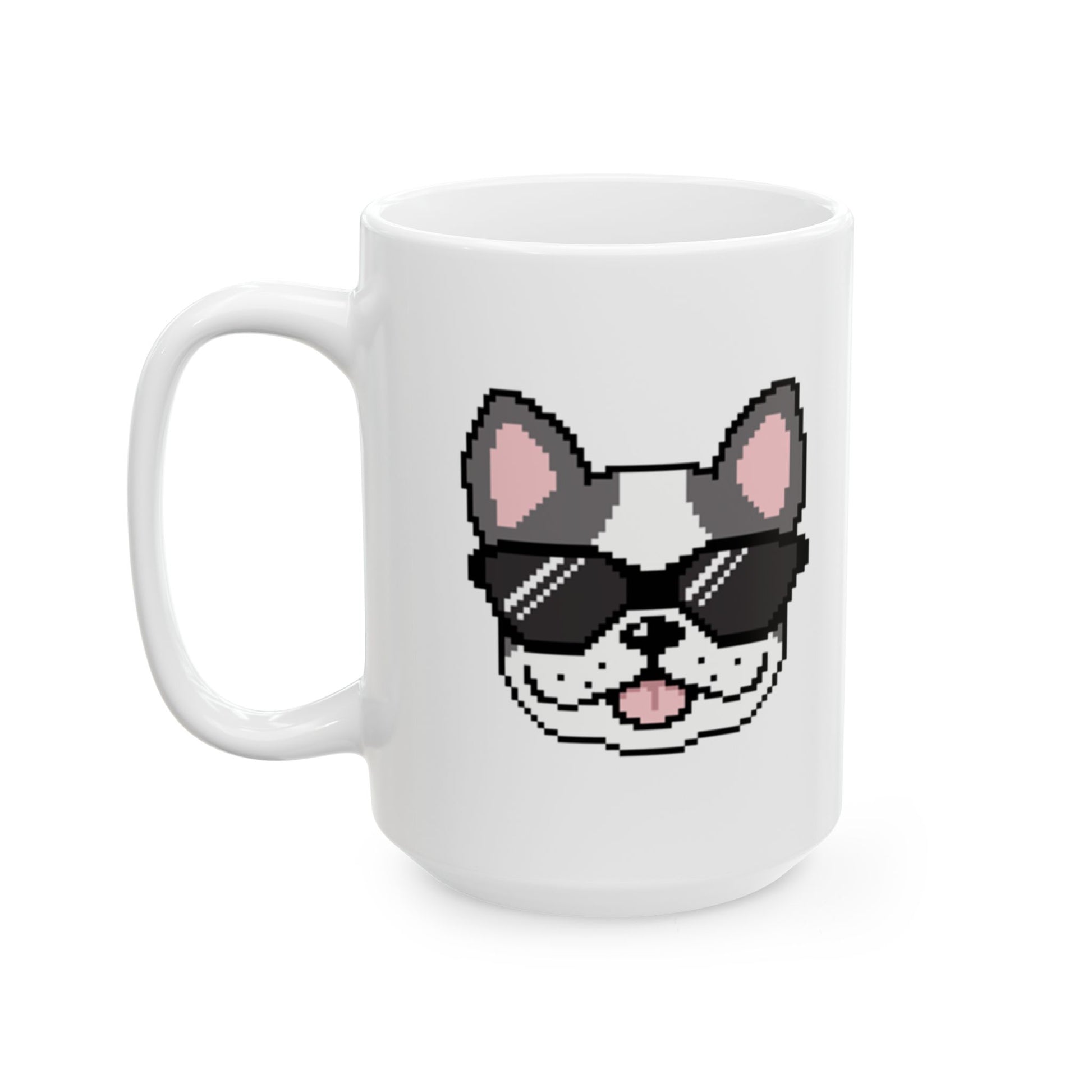 Eppix White Ceramic Mug Frenchie Pixel Art Illustration Right 15oz