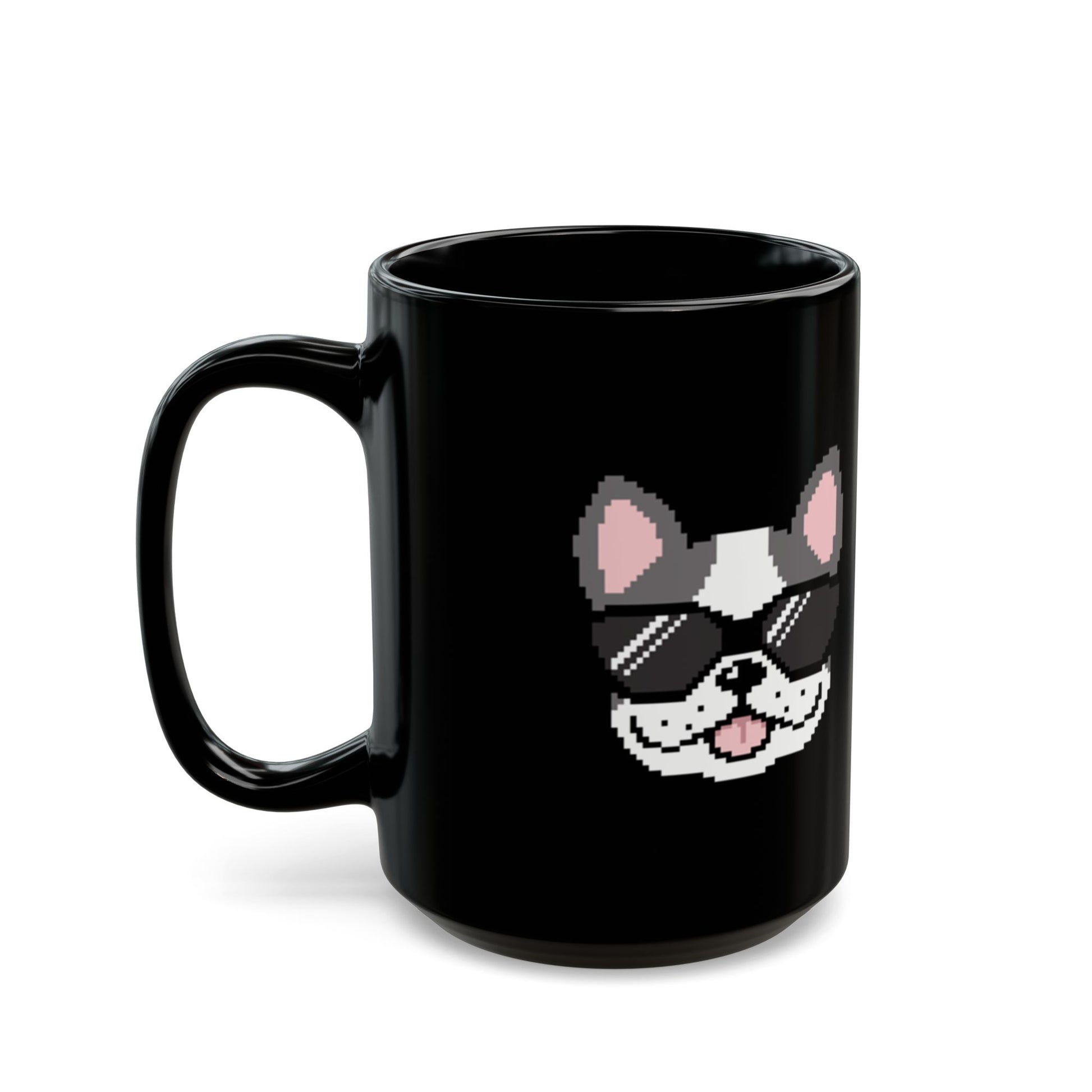 Eppix Black Ceramic Mug Frenchie Pixel Art Illustration Right 15oz