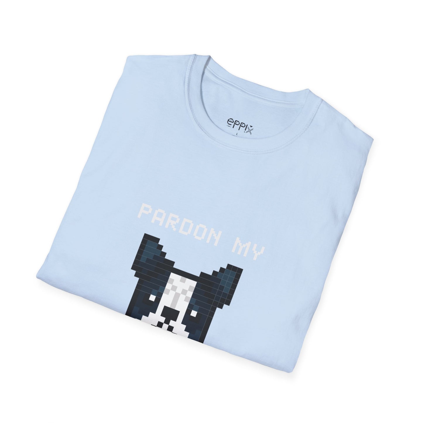 Camiseta unisex Softstyle de EPPIX: ilustración de perro francés de píxeles Perdón por mi francés 