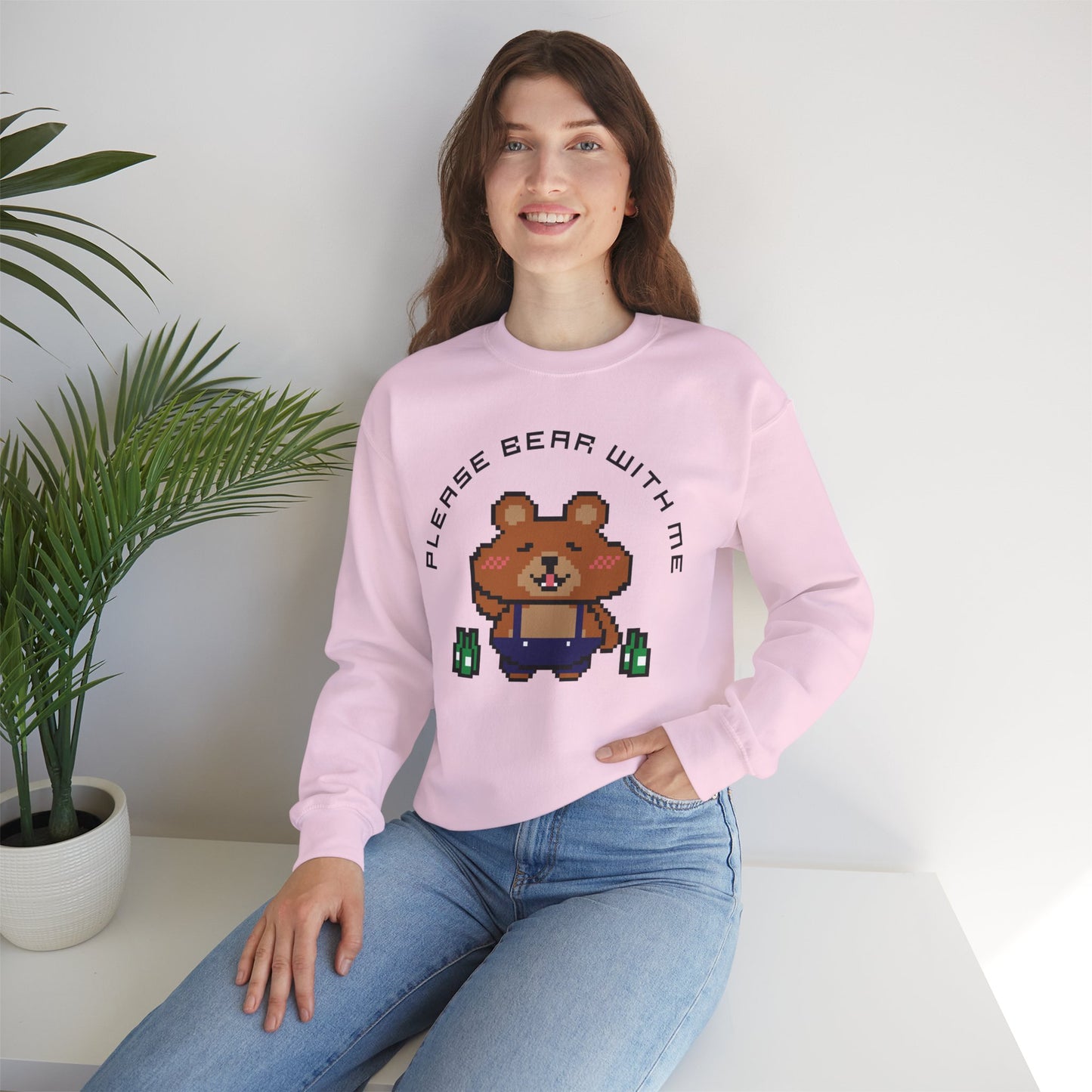 EPPIX Unisex Heavy Blend Crewneck Sweatshirt - Please Bear With Me Funny Pixel Art Illustration