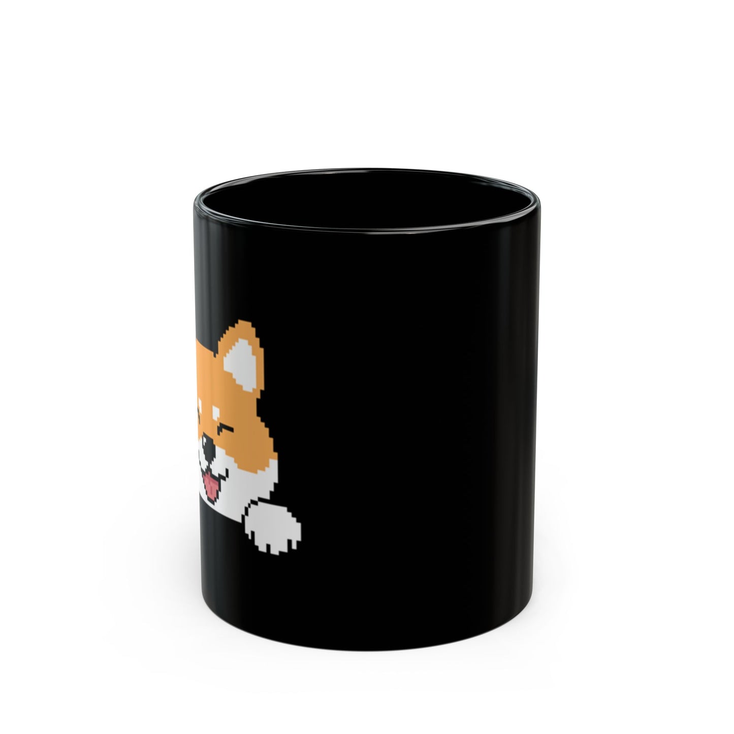 EPPIX Ceramic Black Mug - Sly Shiba Inu Akita Pixel Dog Illustration (11oz, 15oz)