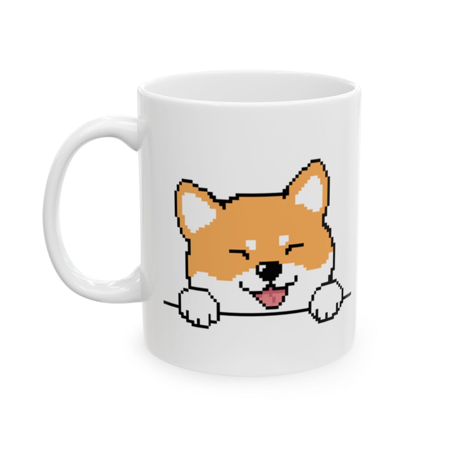 EPPIX Weiße Keramiktasse – Sly Shiba Inu Akita Pixel Dog Illustration (11 oz, 15 oz) 