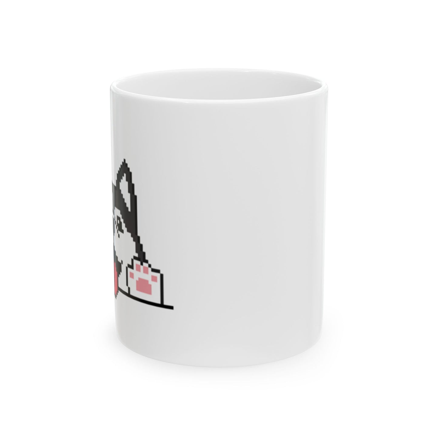 EPPIX Ceramic White Mug - Happy Alaskan Malamute Siberian Husky Pixel Dog Illustration Waving Hello (11oz, 15oz)