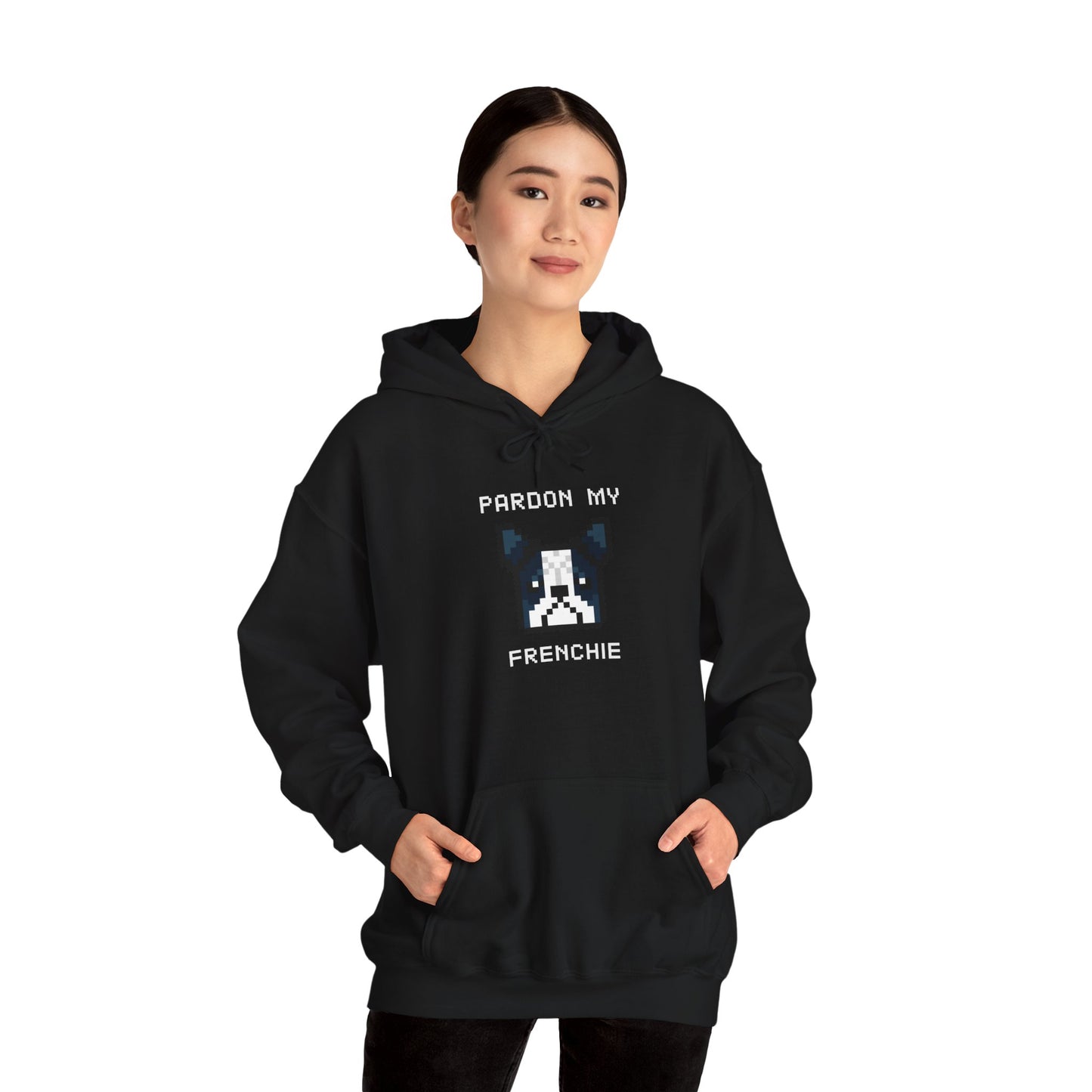 EPPIX Essential Hoodie Black Pardon My Frenchie Worn Model