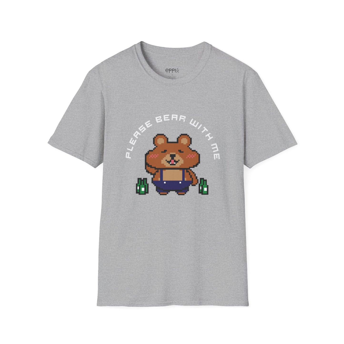 Camiseta unisex Softstyle de EPPIX: ilustración de oso de píxeles. Por favor, tengan paciencia conmigo 