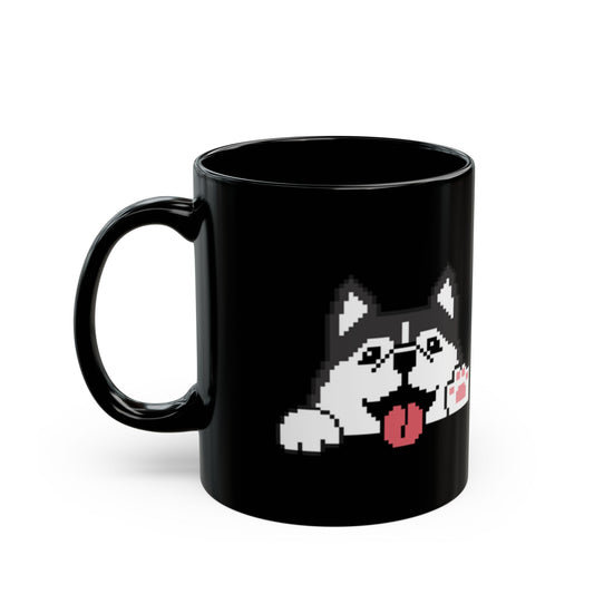 Eppix Black Ceramic Mug Siberian Husky Alaskan Malamute Pixel Art Illustration Right 17oz