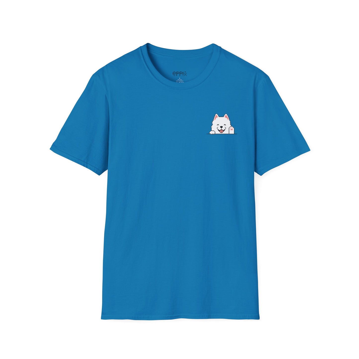 EPPIX Unisex Softstyle T-Shirt - Happy Samoyed Smiling Pixel Dog Illustration Waving Hello