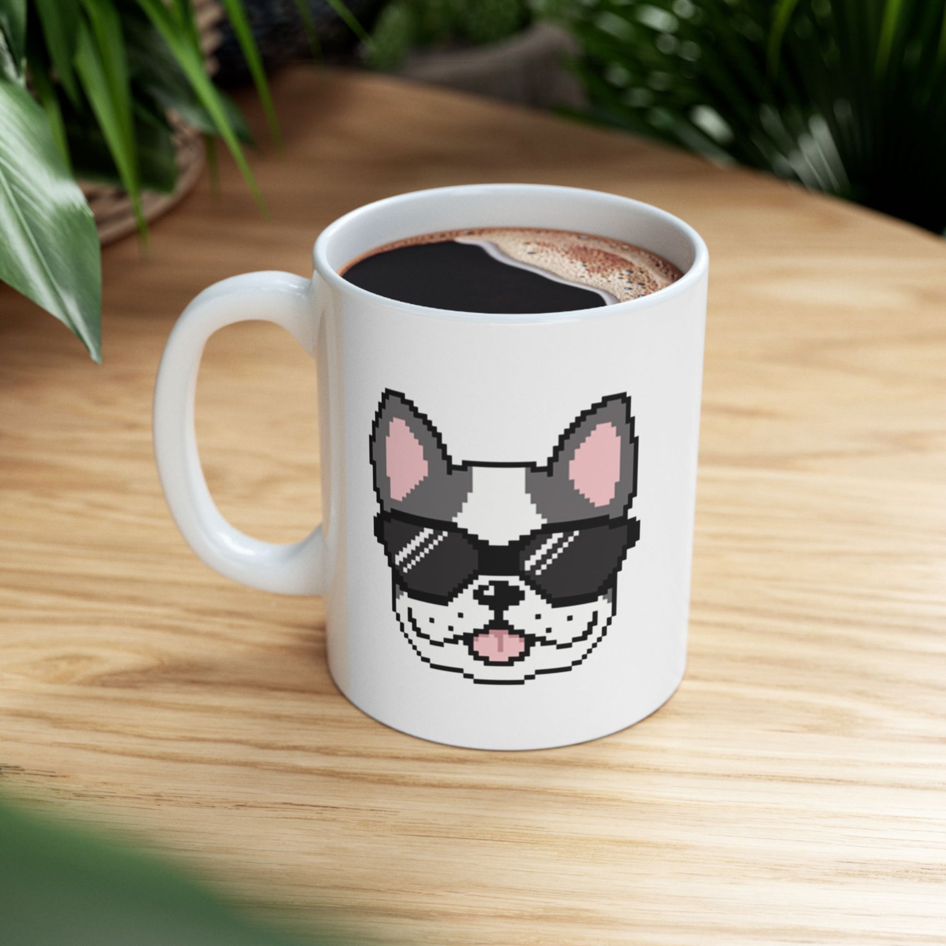 Eppix White Ceramic Mug Frenchie Pixel Art Illustration Right Coffee