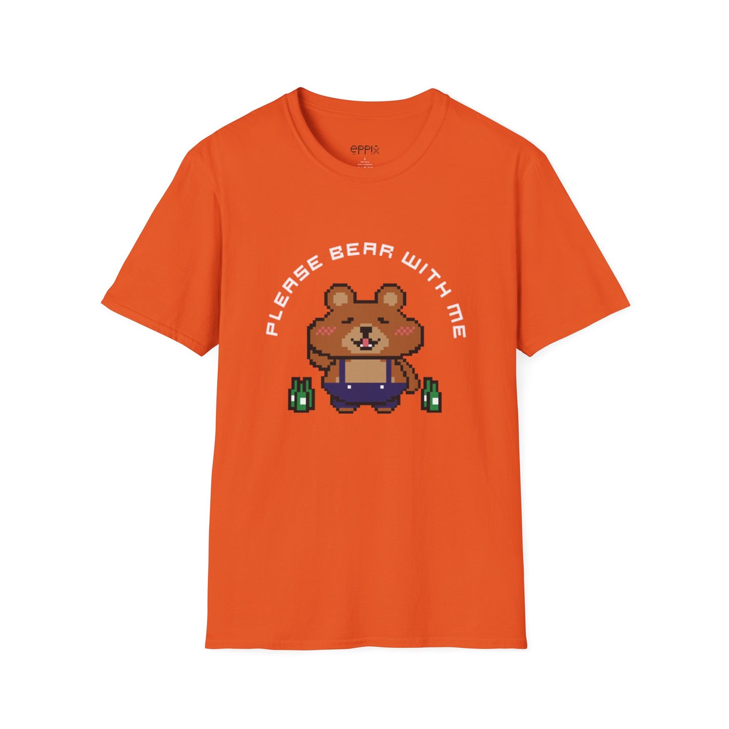 Camiseta unisex Softstyle de EPPIX: ilustración de oso de píxeles. Por favor, tengan paciencia conmigo 