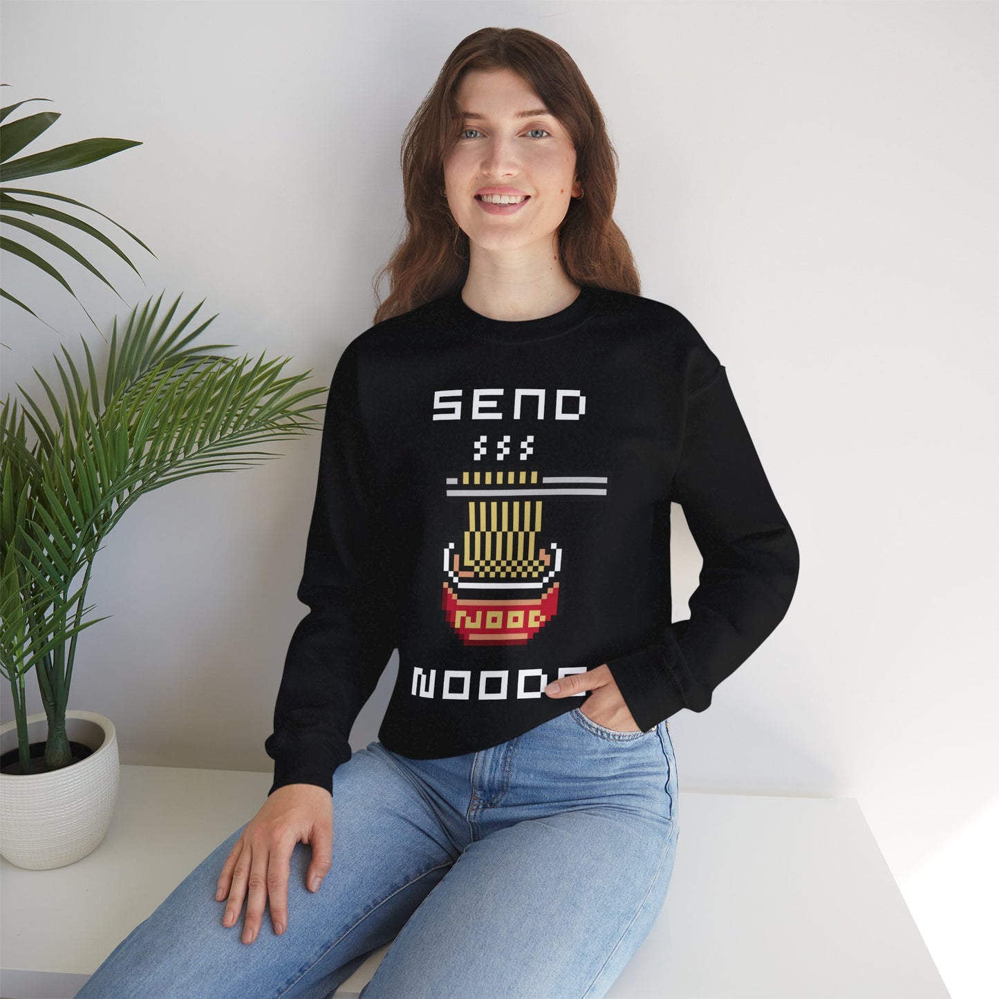 EPPIX Unisex Heavy Blend Crewneck Sweatshirt - Send Noods Funny Pixel Noodle Art Illustration Ramen