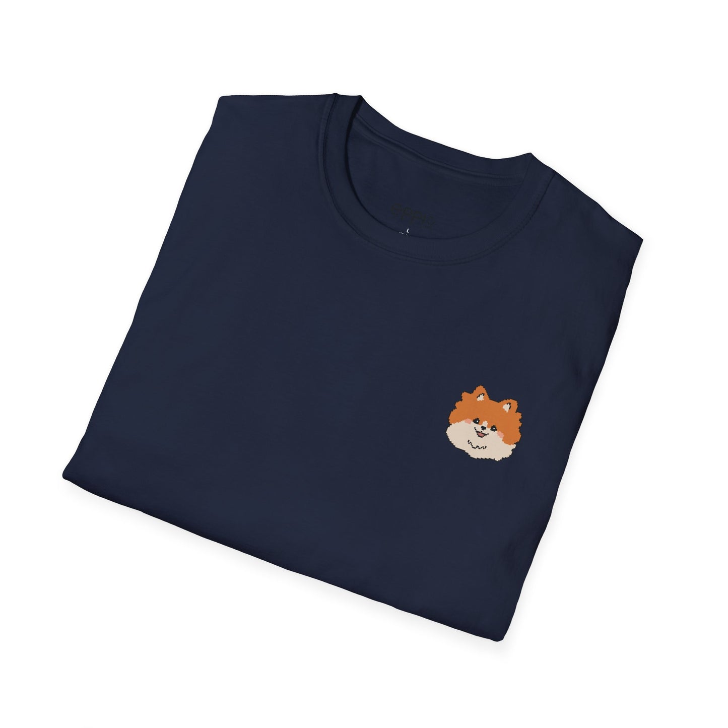 Camiseta unisex de estilo suave EPPIX: adorable cachorro de Pomerania con ilustración de perro pixelada y pompón 