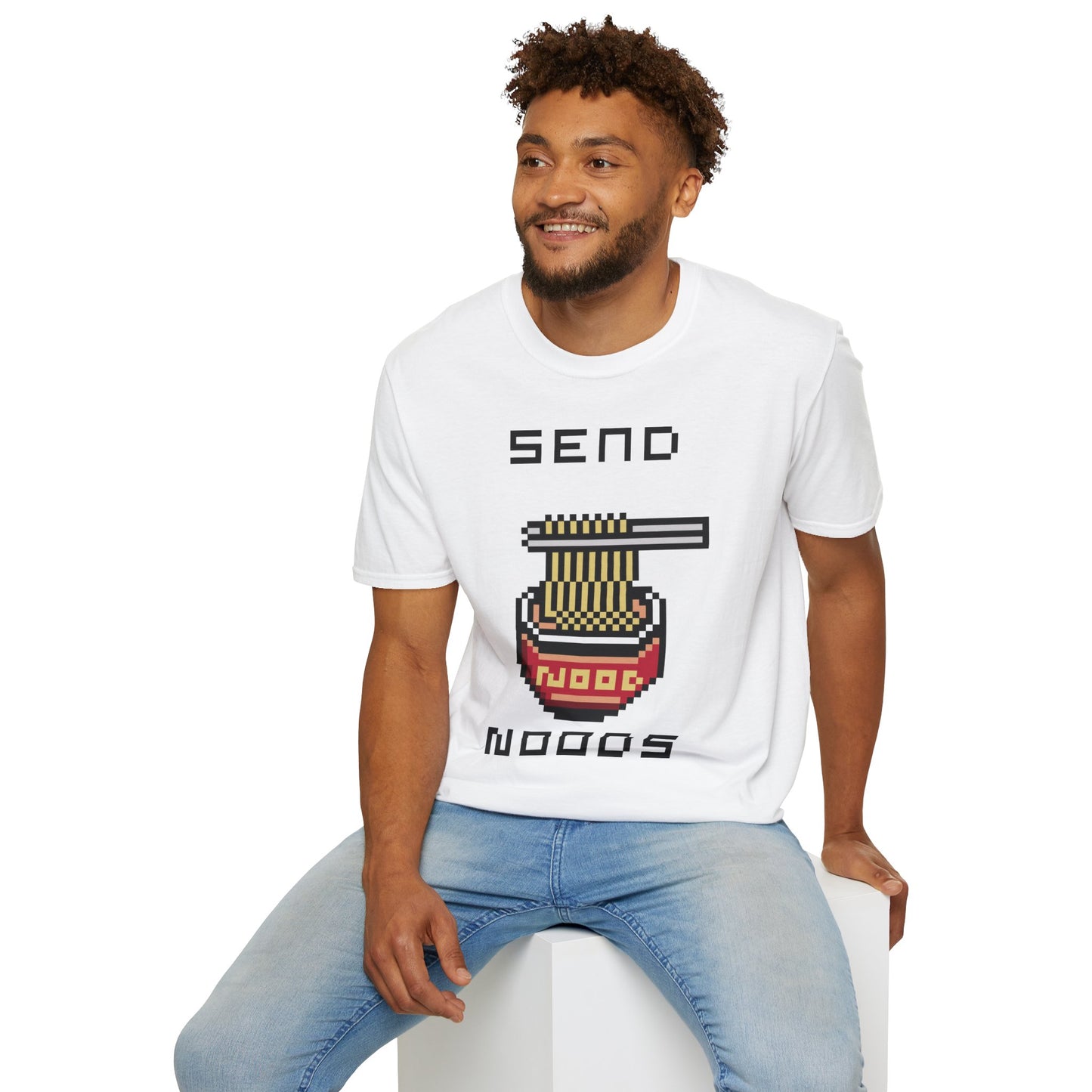 EPPIX Unisex Softstyle T-Shirt - Send Noods Pixel Ramen Noodle Food Illustration Funny