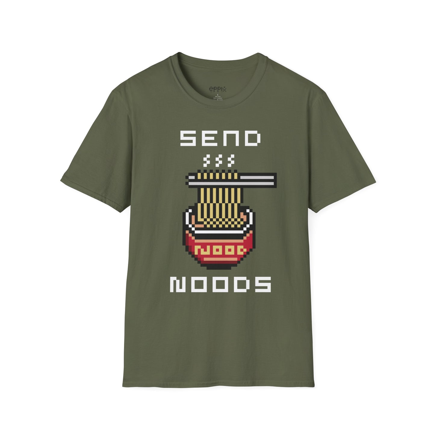 EPPIX Unisex Softstyle T-Shirt - Send Noods Pixel Ramen Noodle Food Illustration Funny