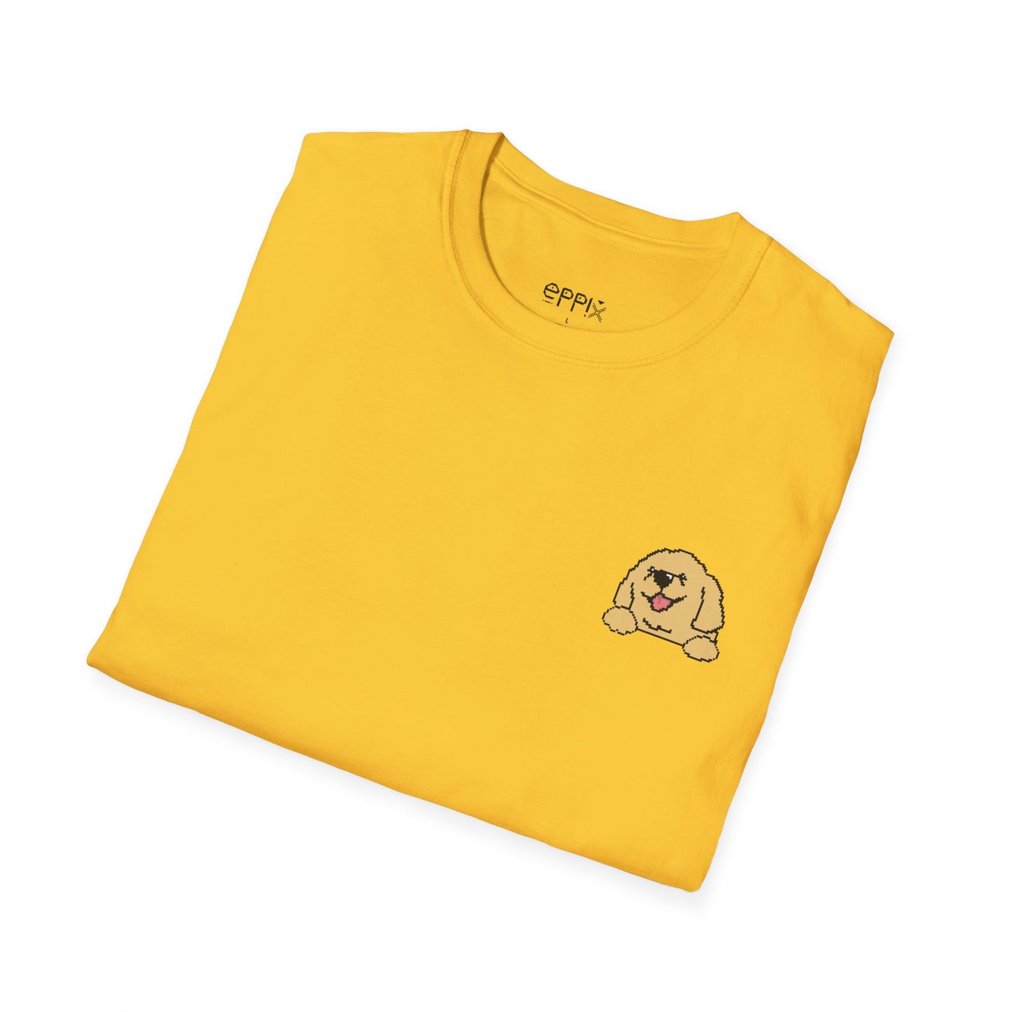 Camiseta unisex Softstyle de EPPIX: ilustración de perro Golden Retriever pixelado y gentil, buen chico 