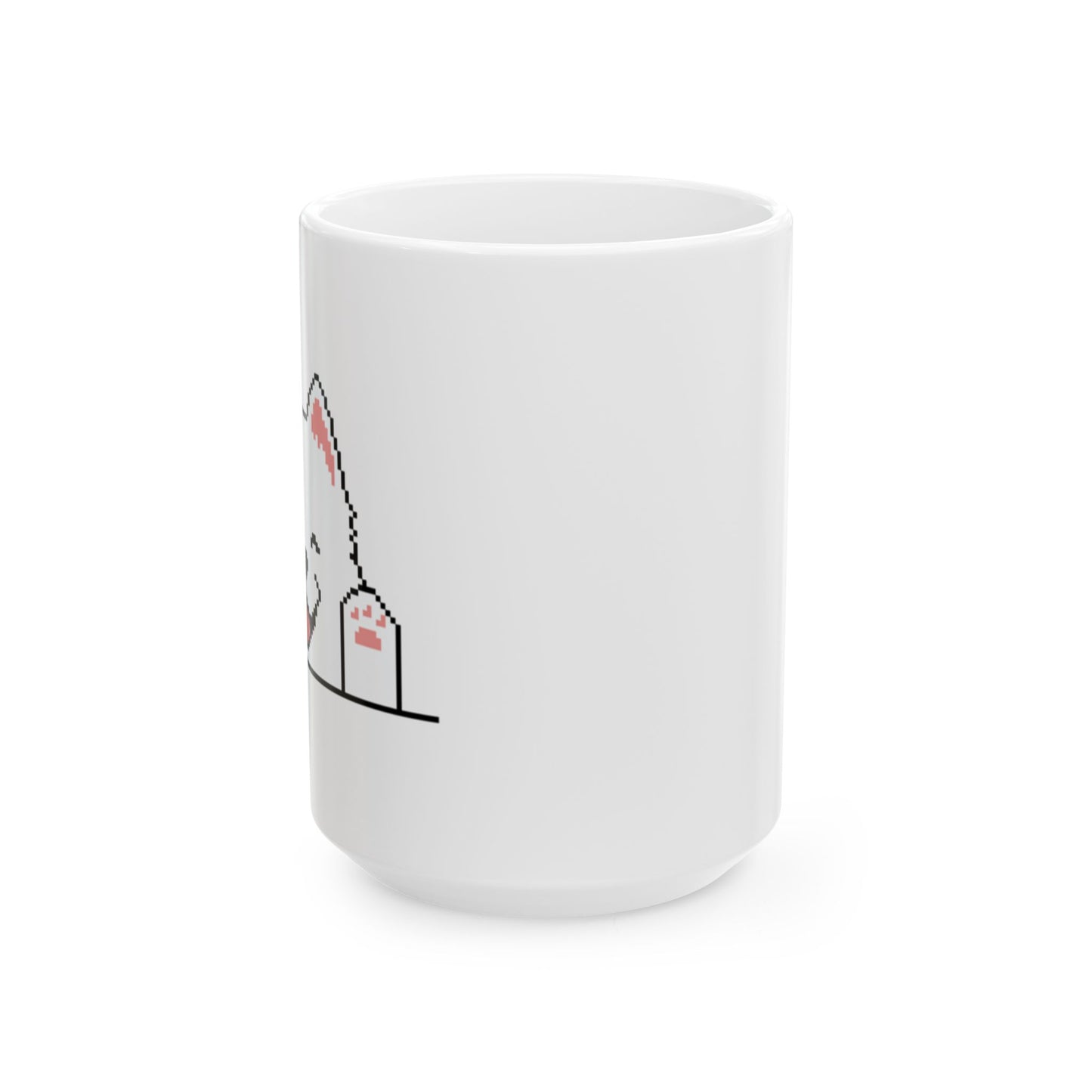 EPPIX Ceramic White Mug - Happy Smiling Samoyed Pixel Dog Illustration (11oz, 15oz)