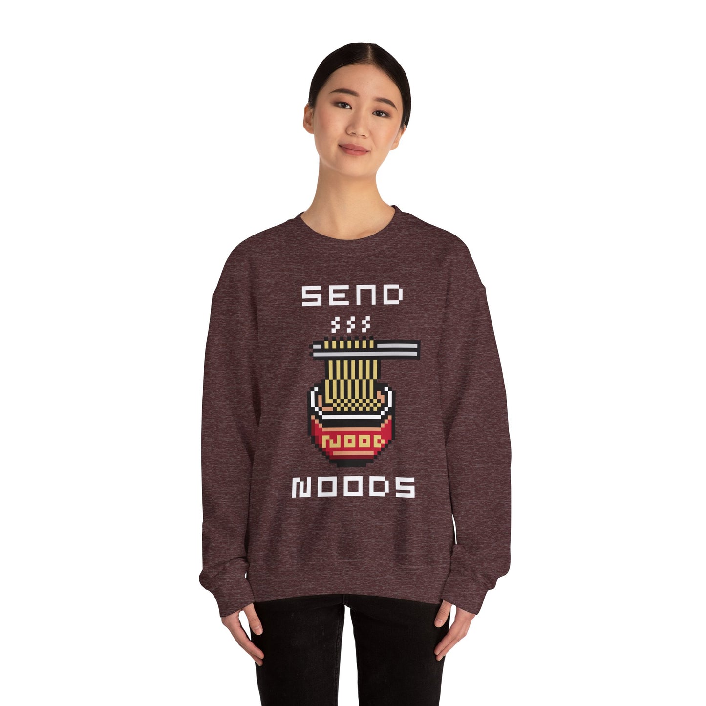 EPPIX Unisex Heavy Blend Crewneck Sweatshirt - Send Noods Funny Pixel Noodle Art Illustration Ramen