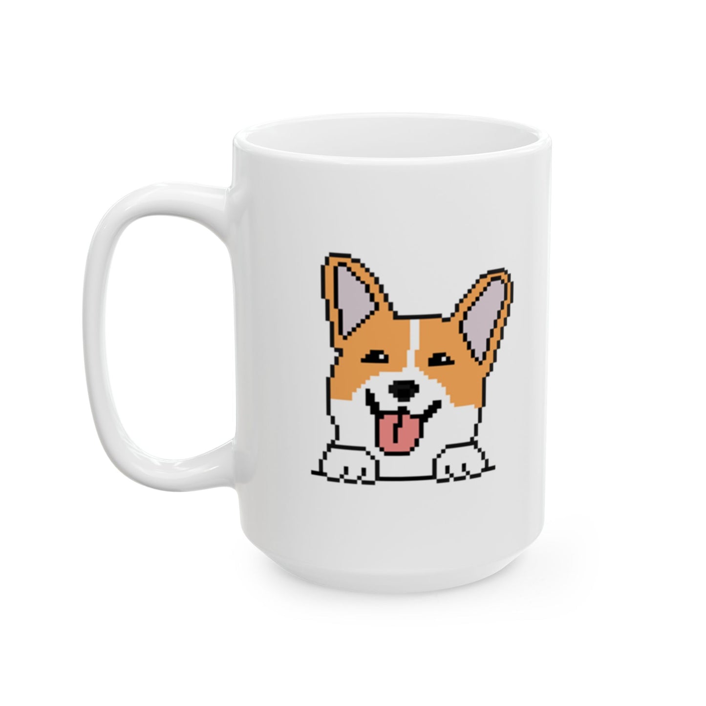 EPPIX Weiße Keramiktasse – Happy Corgi Pixel Dog Illustration (11 oz, 15 oz) 