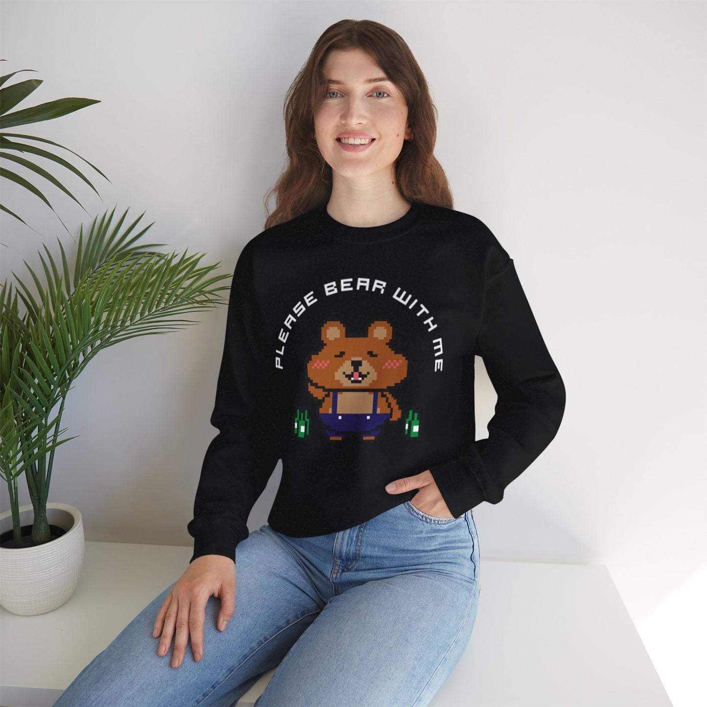 EPPIX Unisex Heavy Blend Crewneck Sweatshirt - Please Bear With Me Funny Pixel Art Illustration