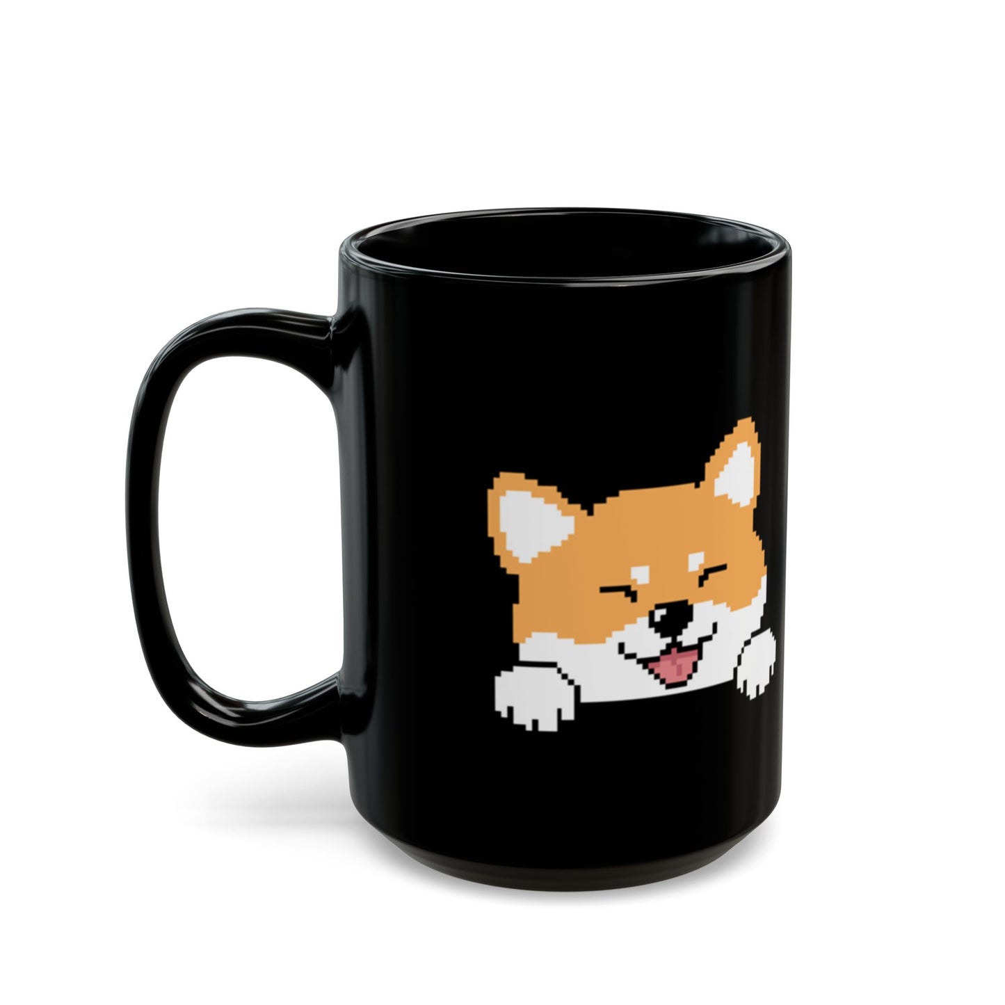 EPPIX Ceramic Black Mug - Sly Shiba Inu Akita Pixel Dog Illustration (11oz, 15oz)