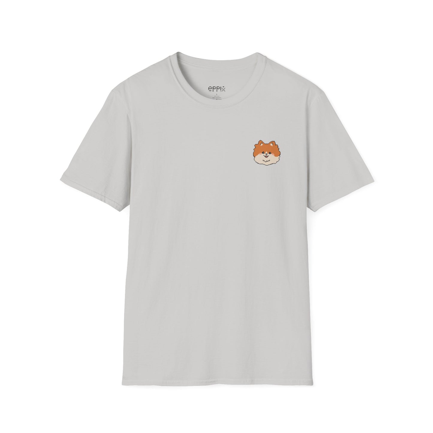 Camiseta unisex de estilo suave EPPIX: adorable cachorro de Pomerania con ilustración de perro pixelada y pompón 