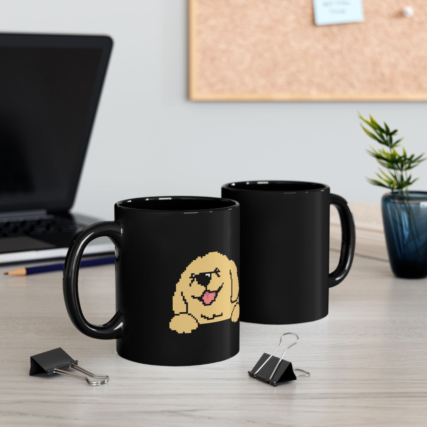 Eppix Black Ceramic Mug Golden Retriever Pixel Art Illustration Right And Left 17oz