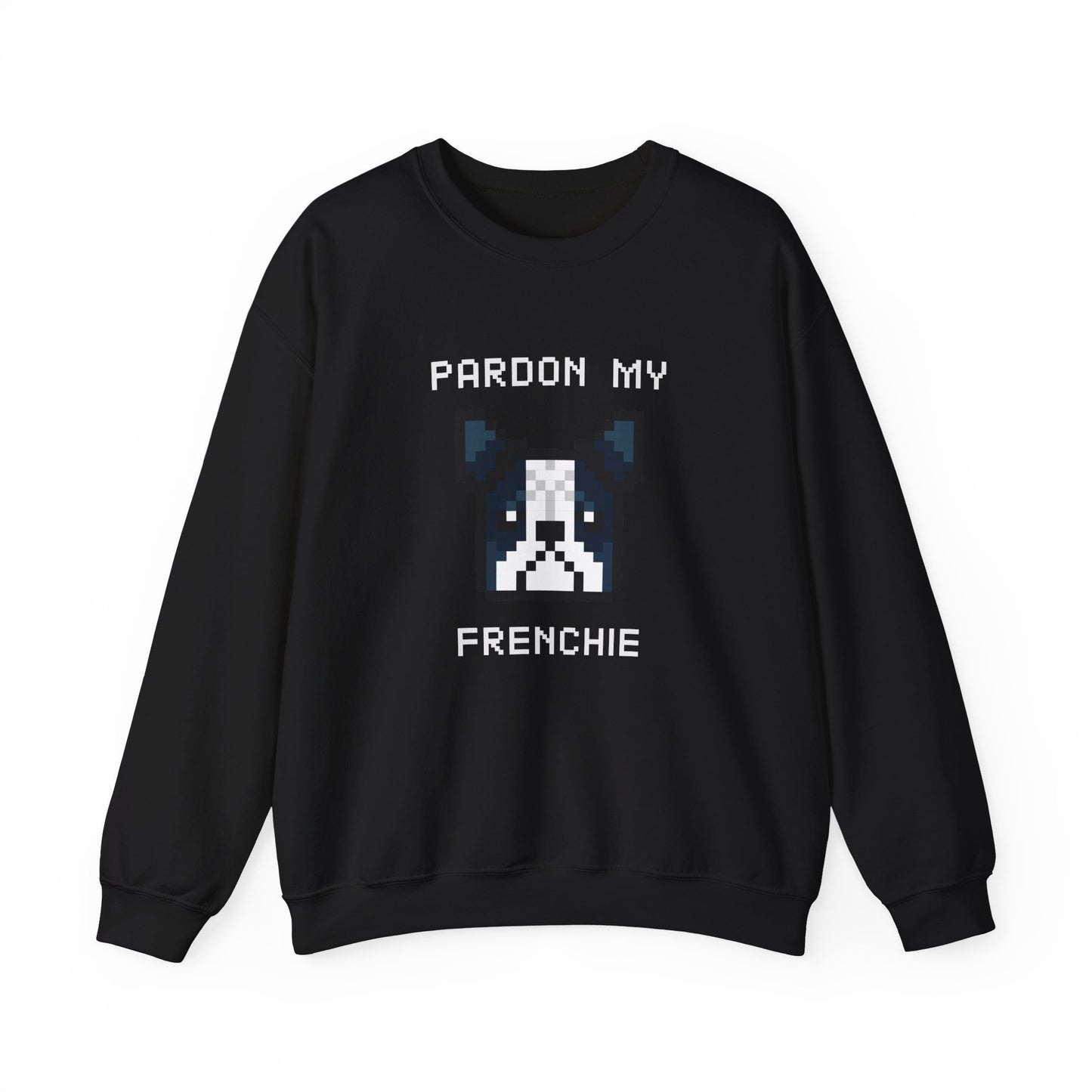 Sudadera unisex de mezcla pesada con cuello redondo de EPPIX: Pardon My Frenchie, ilustración divertida de arte de perro pixelado, bulldog francés 